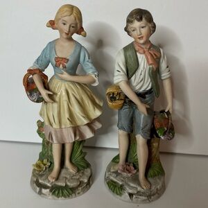 VINTAGE‎ ARDALT JAPAN LENWILE CHINA 8 1/2” MAN & WOMAN HOLDING BASKETS SET